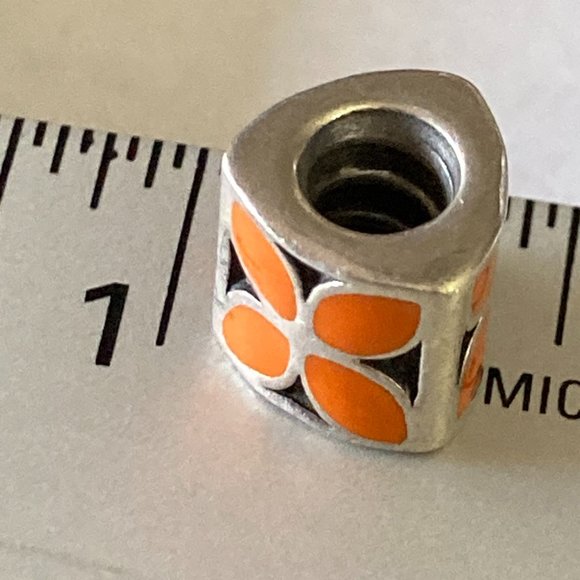 Pandora retired pyramid shaped orange and silver charm for bracelet - Picture 2 of 4